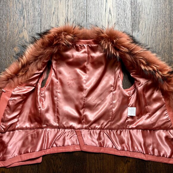 NWOT Pink Leather Vest Real Fox Fur XS size - Picture 6 of 16
